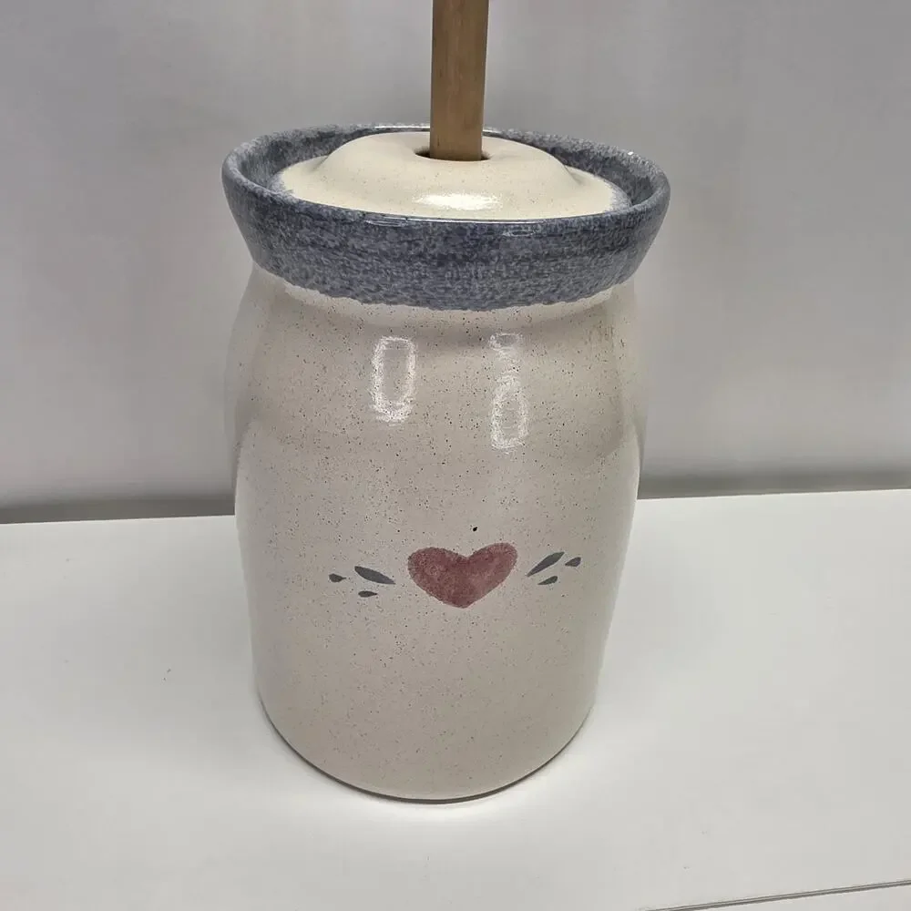 Vintage Stoneware Butter Churn 5 Gallon Crock With Lid And Masher Fruit Decor